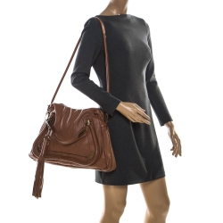 Pre Owned Chloe Brown Leather Large Paraty Shoulder Bag