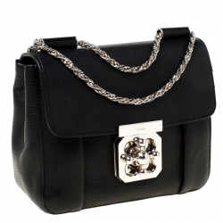 Pre Owned حقيبة كتف كلوي إلسي جلد سوداء صغيرة