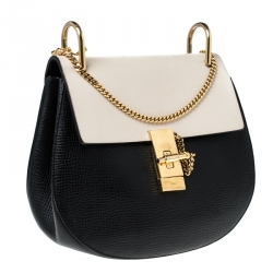Pre Owned Chloe Black/Off White Leather Medium Drew Shoulder Bag