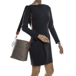 Pre Owned Chloe Grey Leather and Canvas Roy Bucket Bag