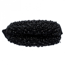 Pre Owned Chloe Black Beaded Satin Crystal Embellished Ring Handle Clutch