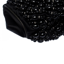 Pre Owned Chloe Black Beaded Satin Crystal Embellished Ring Handle Clutch