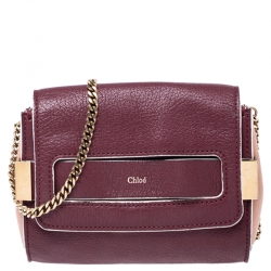Pre Owned Chloe Burgundy/Peach Leather Elle Chain Clutch