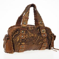 Pre Owned Chloe Metallic Bronze Python Snakeskin Silverado Satchel