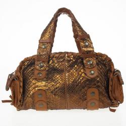 Pre Owned Chloe Metallic Bronze Python Snakeskin Silverado Satchel