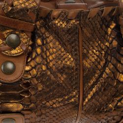 Pre Owned Chloe Metallic Bronze Python Snakeskin Silverado Satchel