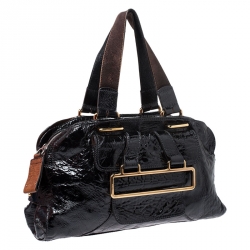 Pre Owned  Chloé Black Patent Leather Metal Flap Pocket Satchel