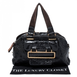 Pre Owned  Chloé Black Patent Leather Metal Flap Pocket Satchel