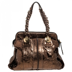 Pre Owned Chloe Metallic Bronze Leather Heloise Satchel
