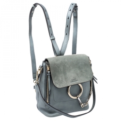 Chloe Light Blue Leather and Suede Small Faye Daye Backpack