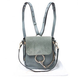 Chloe Light Blue Leather and Suede Small Faye Daye Backpack