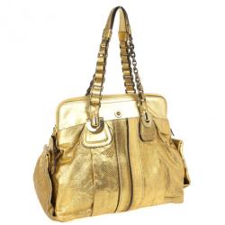 مملوكة مسبقًا Chloe Metallic Gold Leather Heloise Tote