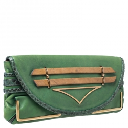 Pre Owned Chloe Green Leather and Python Limited Edition Clutch