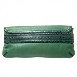 Pre Owned Chloe Green Leather and Python Limited Edition Clutch