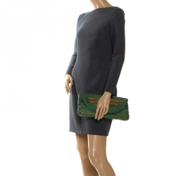 Pre Owned Chloe Green Leather and Python Limited Edition Clutch