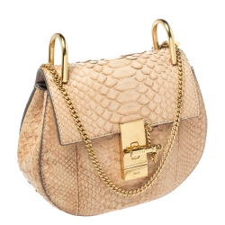 Pre Owned حقيبة كتف كلوي درو جلد ثعبان بيج صغيرة 