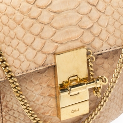 Pre Owned حقيبة كتف كلوي درو جلد ثعبان بيج صغيرة 