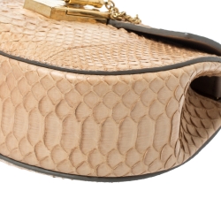 Pre Owned حقيبة كتف كلوي درو جلد ثعبان بيج صغيرة 