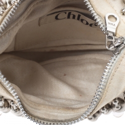 Chloe Off White Canvas Beaded Embellished Crescent Hobo