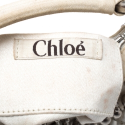 Chloe Off White Canvas Beaded Embellished Crescent Hobo