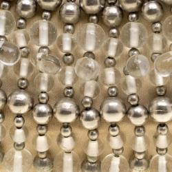 Pre Owned Chloe Off White Canvas Bead Embellished Crescent Hobo Bag