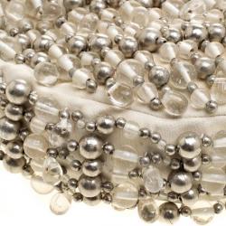 Pre Owned Chloe Off White Canvas Bead Embellished Crescent Hobo Bag