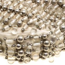 Pre Owned Chloe Off White Canvas Bead Embellished Crescent Hobo Bag