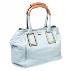 Pre Owned Chloe Sky Blue/Beige Leather Ethel Satchel