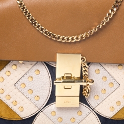 Pre Owned Chloe Caramel Leather Medium Drew Studded Patchwork Shoulder Bag