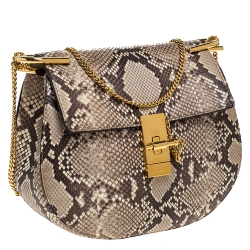 مملوكة مسبقًا Chloe Beige Python Medium Drew Shoulder Bag