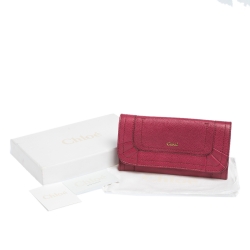 Pre Owned Chloe Magenta Leather Flap Continental Wallet