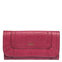 Pre Owned Chloe Magenta Leather Flap Continental Wallet
