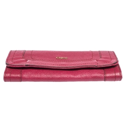 Pre Owned Chloe Magenta Leather Flap Continental Wallet