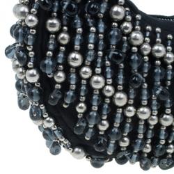 Chloe Black and Silver Beaded Fabric Crescent Hobo
