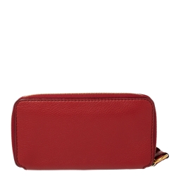 Pre Owned Chloe Red Leather Marcie Zip Around Continental Wallet