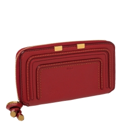 Pre Owned Chloe Red Leather Marcie Zip Around Continental Wallet