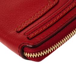 Pre Owned Chloe Red Leather Marcie Zip Around Continental Wallet