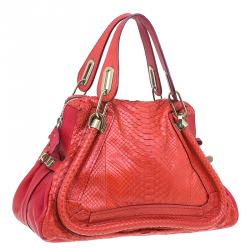مملوكة مسبقًا حقيبة كتف كلوي باراتي جلد ثعبان حمراء متوسطة