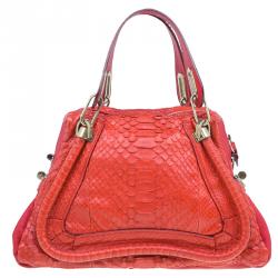 مملوكة مسبقًا حقيبة كتف كلوي باراتي جلد ثعبان حمراء متوسطة