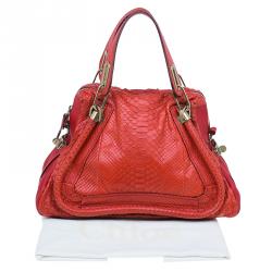 مملوكة مسبقًا حقيبة كتف كلوي باراتي جلد ثعبان حمراء متوسطة