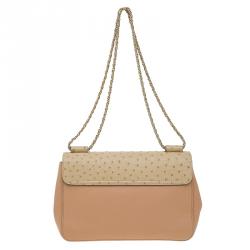 Pre Owned Chloe Beige Bi Color Ostrich and Leather Medium Elsie Shoulder Bag