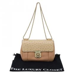 Pre Owned Chloe Beige Bi Color Ostrich and Leather Medium Elsie Shoulder Bag