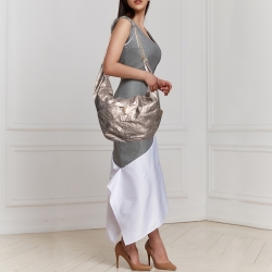 Pre Owned Chloe Metallic Grey Leather Milton Triple Chain Hobo Bag