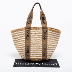 مملوكة مسبقًا Chloe Beige/White Raffia Large Woody Tote