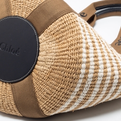 مملوكة مسبقًا Chloe Beige/White Raffia Large Woody Tote