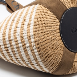 مملوكة مسبقًا Chloe Beige/White Raffia Large Woody Tote