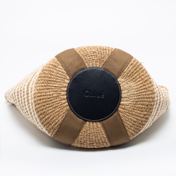 مملوكة مسبقًا Chloe Beige/White Raffia Large Woody Tote