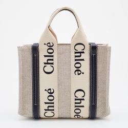 Chloe Beige/Black Canvas and Leather Small Woody Tote
