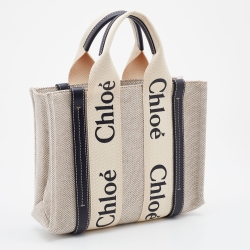 Chloe Beige/Black Canvas and Leather Small Woody Tote