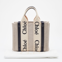 Chloe Beige/Black Canvas and Leather Small Woody Tote
